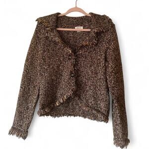 Christopher & Banks Brown Fringe Sweater Size Medium Granola Eclectic Grandpa